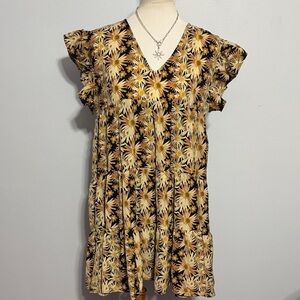 Entro Sunflower Print Ruffle Dress
